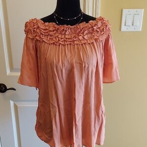 She & Sky Ruffled Peach Off-Shoulder Top